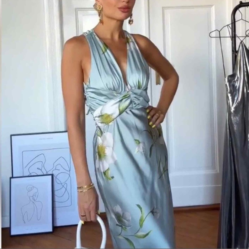 NWT Zara Floral Print Satin Effect Long Dress